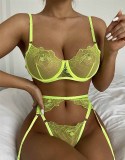 Lingerie Three-Piece Summer Bikini Exotic Temptation See-Through Embroidered Mesh Bikini Lingerie Set