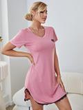 Women'S Summer Love Heart Print V Neck Short Sleeve Sexy Sleep Nightdress