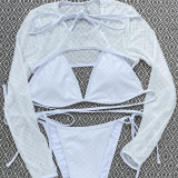 Sexy Three Piece Long Sleeve Sunscreen Swimsuit Mesh Bikini Swimwear