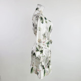 Temptation Sexy Pajamas Simulation Silk Ruffle Sleeve Cardigan Robe Nightgown