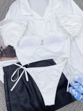Ribbed Bikini Sexy Drawstring Swimsuit Ribbed Lace-Up Two Piece Swimwear