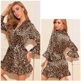 Temptation Sexy Pajamas Simulation Silk Ruffle Sleeve Cardigan Robe Nightgown