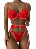 Lingerie Three-Piece Summer Bikini Exotic Temptation See-Through Embroidered Mesh Bikini Lingerie Set