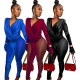 Women's V-Neck Irregular Velvet Jumpsuit