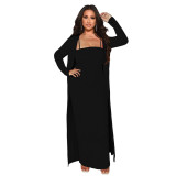 Women's Sexy Nightclub High Stretch Ribbed Slip Dress Set