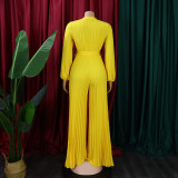 Summer V-Neck Sexy Lace-Up Pleated Wide Leg Plus Size Jumpsuit