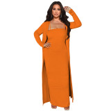 Women's Sexy Nightclub High Stretch Ribbed Slip Dress Set
