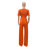 Fall Women's Solid Casual Loose Two Piece Short Sleeve Trousers