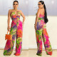 Summer women's fashion sexy digital printing bandeau wide leg pants women