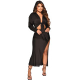 Women's Fall Ribbed Long Sleeve Slit Skirt Set