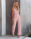 European style women's spring and summer deep v lace suspenders Chic Jumpsuit (including lining)