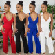 Women's Fashion Sexy Sling Back Invisible Zipper Wide Leg Jumpsuit (with Belt)