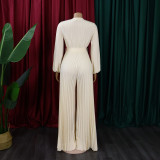 Summer V-Neck Sexy Lace-Up Pleated Wide Leg Plus Size Jumpsuit