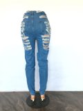 Summer Autumn Street Trendy High Waist Elastic Ripped Denim Pants Women