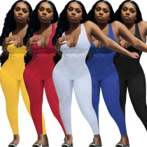 Women's Simple American Sports Vest Jumpsuit Summer Solid Color knitting Ribbed Trousers Women Women's Simple American Sports Vest Jumpsuit Summer Solid Color knitting Ribbed Trousers Women