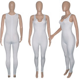 Women's Simple American Sports Vest Jumpsuit Summer Solid Color knitting Ribbed Trousers Women