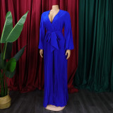 Summer V-Neck Sexy Lace-Up Pleated Wide Leg Plus Size Jumpsuit