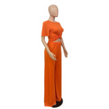 Fall Women's Solid Casual Loose Two Piece Short Sleeve Trousers
