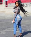 Summer Autumn Street Trendy High Waist Elastic Ripped Denim Pants Women