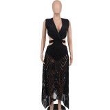 Women Clothing Summer Sexy Sleeveless V-Neck Waist Cutout See-Through Casual Women'S Maxi Dress
