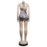 Sexy Sleeveless Halter Backless Slim Fit Printed Nightclub Dress