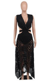 Women Clothing Summer Sexy Sleeveless V-Neck Waist Cutout See-Through Casual Women'S Maxi Dress
