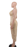 Women Clothing Summer Ladies Sleeveless Cross Neck Keyhole Fashion Irregular Sequins Party Dress
