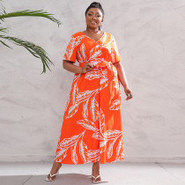 Plus Size High Waist Trendy V-Neck Floral Print Sexy Maix Dress Plus Size High Waist Trendy V-Neck Floral Print Sexy Maix Dress