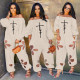Women Loose cut out long sleeve off shoulder Jumpsuit