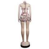 Sexy Sleeveless Halter Backless Slim Fit Printed Nightclub Dress