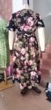 Plus Size High Waist Trendy V-Neck Floral Print Sexy Maix Dress