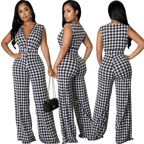 Sexy Fashion Digital Print V-Neck Women's Jumpsuit
