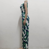 Sexy Fashion Digital Print V-Neck Women's Jumpsuit