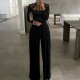 Women Fall Solid Long Sleeve Casual Wide Leg Jumpsuit
