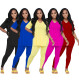 Women Casual Short Sleeve Split Top + Pants Two Piece Set