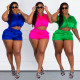 Plus Size Women Short Sleeve Shirt + Shorts Stretch Two Piece Set
