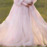 Plus Size Women Puff Sleeve Off Shoulder Mesh Maternity Dress