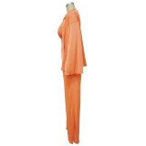 Women Clothes Long Sleeve Coat Bra Top Wide Leg Pants Solid Casual Fashion Three Piece Set