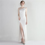 Sequined One-Shoulder Formal Party Split Long Sequined Evening Dress