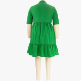 Summer Solid Turndown Collar Single Breasted Plus Size Women Clothes Fashion Casual Short Sleeve Shirt Dress