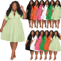 Summer Solid Turndown Collar Single Breasted Plus Size Women Clothes Fashion Casual Short Sleeve Shirt Dress Summer Solid Turndown Collar Single Breasted Plus Size Women Clothes Fashion Casual Short Sleeve Shirt Dress