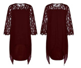 Lace Patchwork three-quarter sleeve irregular hem chiffon dress