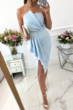 Summer Sexy Chic Women's Strapless Irregular Skirt Slit Nightclub Party Dress