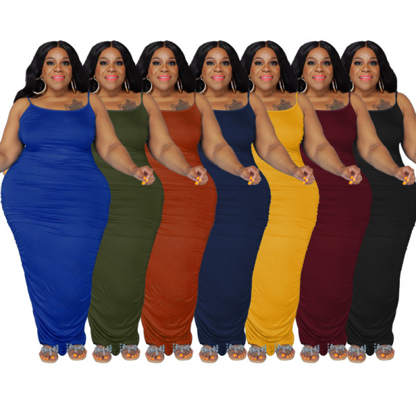 Summer Women's Solid Color Sling Fashion Sexy Plus Size Dress