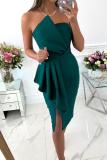 Summer Sexy Chic Women's Strapless Irregular Skirt Slit Nightclub Party Dress