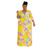 Fashion Plus Size Women's Summer Print Multicolor Sexy Bodycon Swing Dress