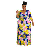 Fashion Plus Size Women's Summer Print Multicolor Sexy Bodycon Swing Dress