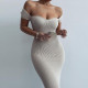 Summer Women's Off Shoulder Rib Long Slim Dress