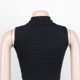 Women Sexy Solid Sleeveless Shirt Slim Nightclub Skirt Two Piece Set