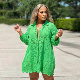 Women Clothes Fashion Solid Cutout Casual Shirt Dress